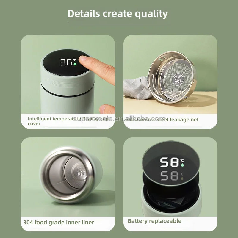 IMOGY Smart Water Bottle Stainless Steel with LED Temperature Display Thermo Digital Tumbler Cups Bulk Includes Lid Beer Usage