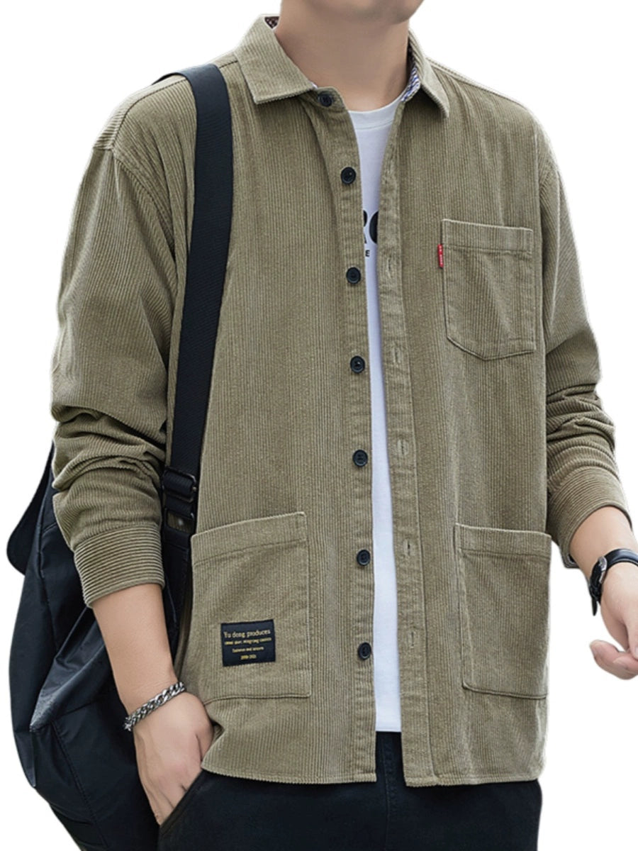 Corduroy Spring and Autumn Handsome Casual Long Sleeve Shirt