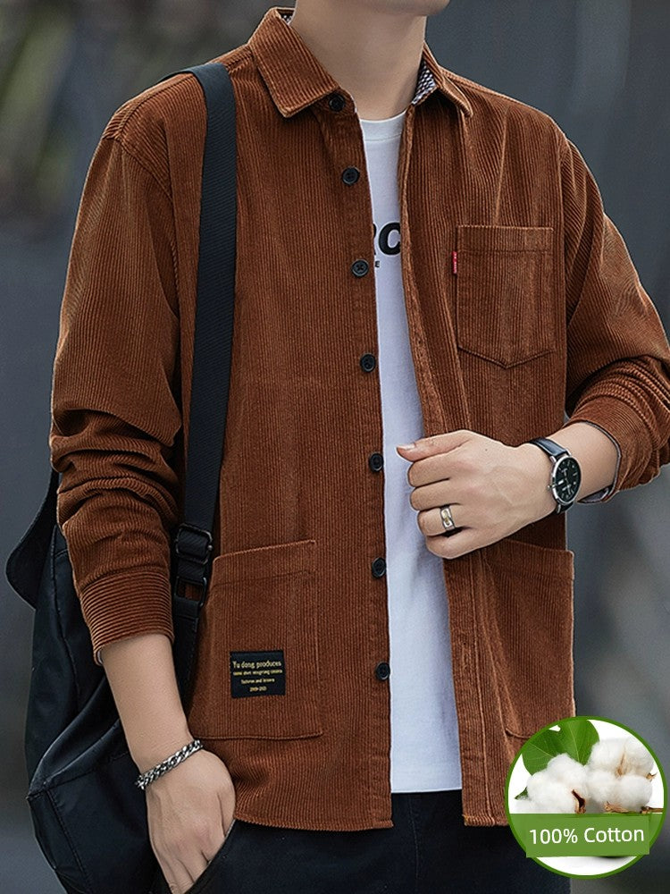 Corduroy Spring and Autumn Handsome Casual Long Sleeve Shirt